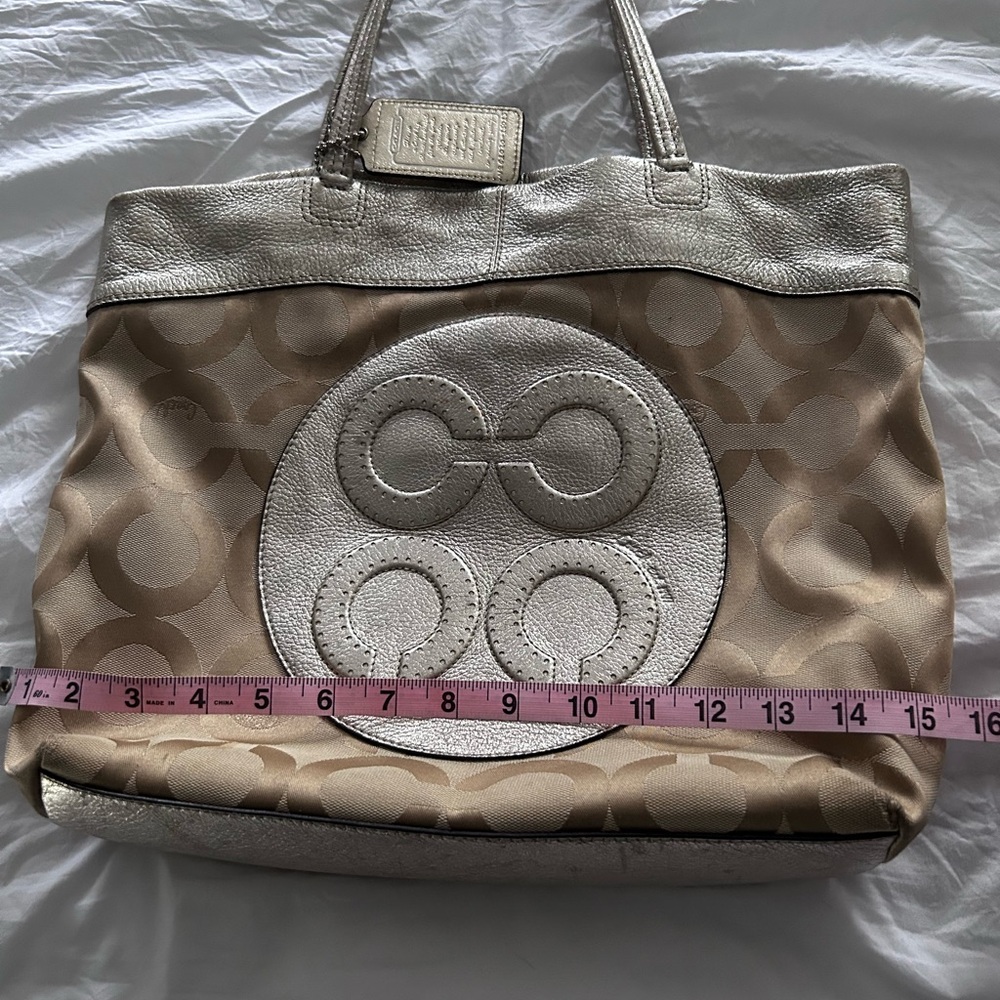 Coach Metallic Gold Hue and Tan Monogram Tote - Picture 13 of 15